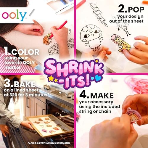 Ooly 28 PC DIY Shrinking Art Kit for Kids, 20 Plastic Pre Cut Charms and More, No Mess Creative Activity Jewelry Making Kit, Christmas Crafts for Kids - Fun Friends thumbnail 4