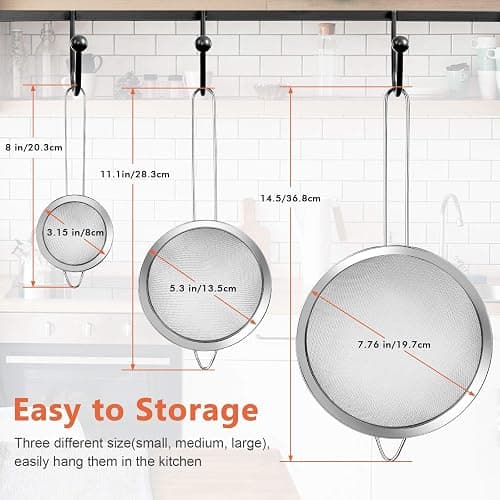 3Pcs Super Wire Extra Fine Mesh Strainer with Handle, Small Medium Large Size Sifter Metal Strainer Set, Stainless Steel Sieve Fine Mesh Strainers for Kitchen Rice Juice Quinoa Food Flour Baking YLYL thumbnail 3