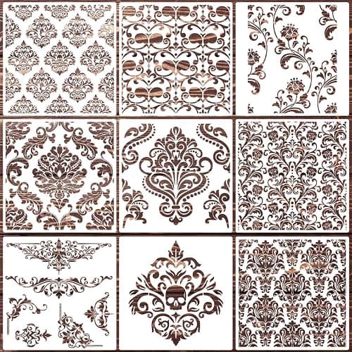 Damask Stencils for Walls 12inch Damask Stencil Large Texture Stencils Mixed Medium Layering Templates for Painting on Wood Furniture Canvas Paper Fabric - Image 1