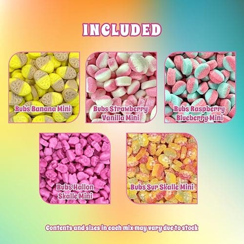 Bubs Swedish Candy Mix Mini – 1 lb Vegan & Gelatin Free Sweet & Sour Gummies | Assorted Skulls & Ovals | Banana/Toffee, Raspberry/Blueberry, Strawberry/Vanilla | Fresh Foam Candy From Sweden thumbnail 3
