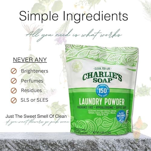 Charlie’s Soap Laundry Powder New (150 Loads, 1 Pack) Fragrance Free Hypoallergenic Plant Based Deep Cleaning Laundry Powder – Biodegradable Eco Friendly Sustainable Laundry Detergent thumbnail 7