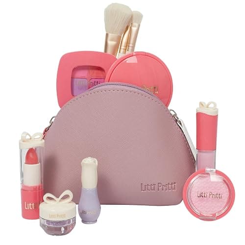Litti Pritti Toddler Makeup Kit - Pretend Make up 11-Piece Play Makeup Set for Little Girls Age 3 and Up - Kids Cosmetic Bag Includes Brushes, Lipstick, Nail Polish - Pretend Play Toddler Girl Toys - Image 1