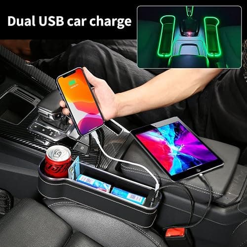 keketuohai 7 Color Led Car Seat Gap Organizer with 56W Fast Charger Car Console Organizer with Cup Holder Front Seat Gap Filler with USB Between Seat Cup Holder fit for Android iPhone (Black) thumbnail 4