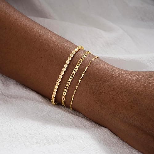 Hergory Gold Bracelets for Women Trendy, Dainty 14K Plated Gold Bracelet Stack Non Tarnish Waterproof Tarnish Free Gold Jewelry Adjustable Paperclip Cuban Beaded Snake Bracelet Set for Gifts thumbnail 2