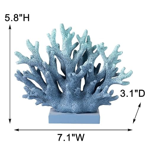 Elegondrar 5.8" H Blue Coral Decor, Resin Coral Statue, Nautical Decorations for Home, Beach/Coastal/Ocean Themed Cabinet Shelf Tabletop Decor thumbnail 2