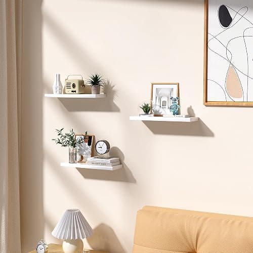 BHFOW White Floating Shelves for Wall,Invisible Wall Mounted Shelf Set of 3,White Shelves for Bathroom,Bedroom,Living Room and Kitchen Decoration Storage and Display. thumbnail 6