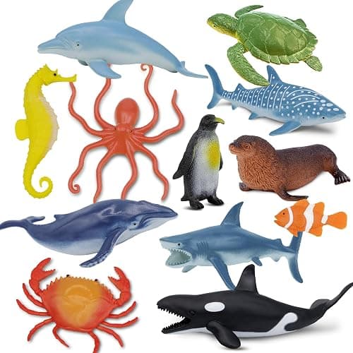 Beetots Ocean Sea Life Toy Figures Set for Kids, 12 PCS Realistic Marine Animals with Shark, Dolphin, Sea Turtle, Penguin, Seal, Clownfish, Crab, Ocean Animal Figure Toys for Boys Girls Toddlers - Image 1