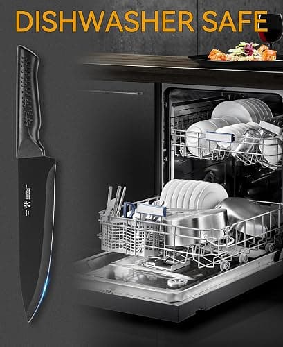 Knife Set, 15 Pcs Kitchen Knife Set with Block Self Sharpening, Dishwasher Safe, 6 Steak Knives, Anti-slip handle, Black thumbnail 5