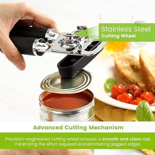 Spring Chef Stainless Steel Can Opener - Manual with Soft Grip Handles, Easy Turn, Heavy Duty Hand Can Openers for Seniors with Smooth Edge - Magnetic Lid Remover - Black thumbnail 6