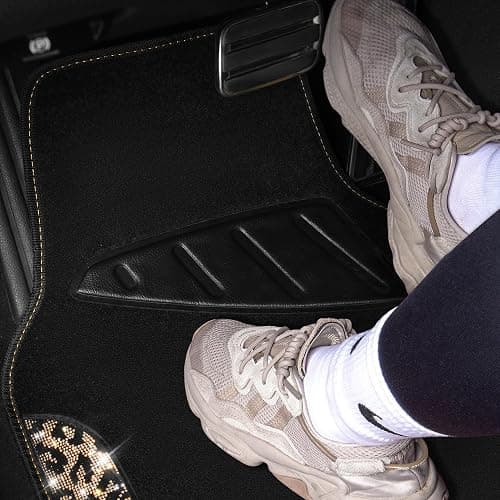 CAR PASS Bling Diamond Car Floor Mats, Shining Rhinestone Carpet Sparkly Glitter Crystal with Anti-Slip PVC Heel Pad Waterproof Universal Fit Automotive SUV,Sedan,Van,Cute Girl Women,4pcs Gold Leopard thumbnail 4