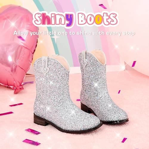 Motasha Toddler Girls Cowgirl Boots Glitter Toddler Cowboy Boot Ankle Girls Boots Little Kids Horse Riding Shoes Party Birthday thumbnail 4