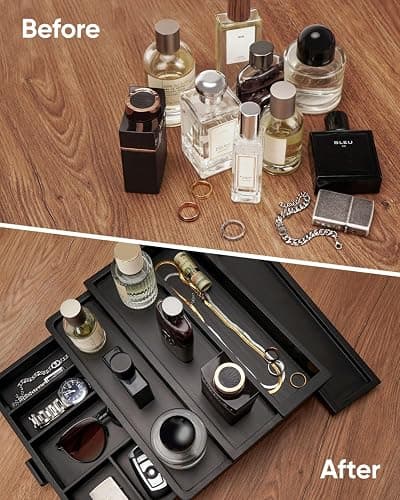 BRITEREE Cologne Organizer for Men, 3 Tier Wooden Cologne Stand with Drawer Storage and Hidden Compartment, Perfume Display Holder for Dresser, Great Gifts for Men and Women Valentine, Black thumbnail 6
