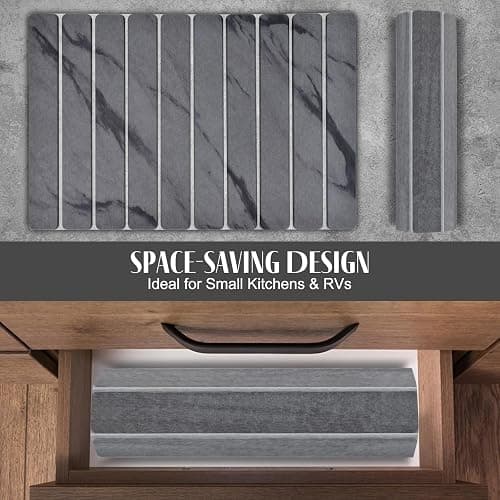 Large Stone Dish Drying Mats for Kitchen Counter, 24"(L)×16"(W) Marble, Drying Collapsible Dish Drying Mat, Eco-Friendly Absorbent Diatomaceous Earth Mats for Dishes Bottles Cups - Dark Grey thumbnail 5