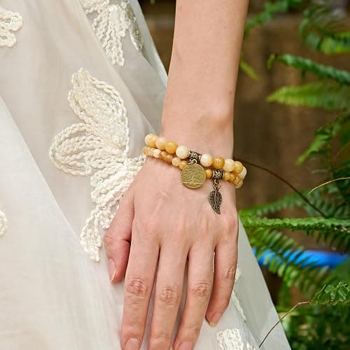 Bivei Natural Semi Precious Gemstone beads bracelet for women - Life Tree and Leaf Charm Energy Reiki Crystal Stretch Bracelets thumbnail 3