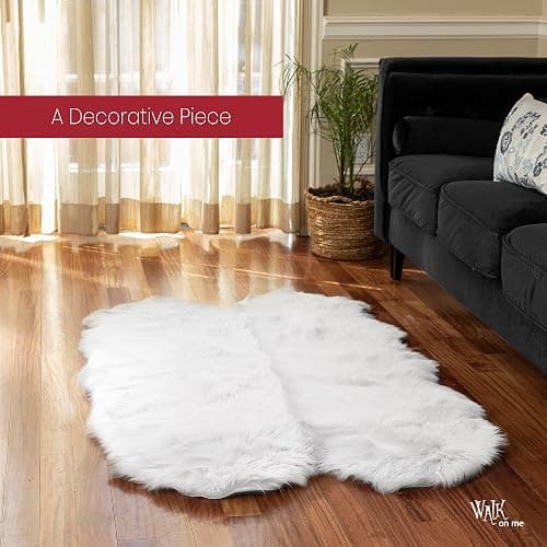 Silky Super Soft White Faux Sheepskin Shag Rug Faux Fur | Machine Washable | Great for Photography Decor Bedroom | Real Look Without Harming Animals (White, Quad Pelt (3x5)) thumbnail 4