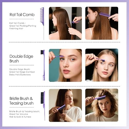 11 Pcs Hairbrush Set, Detangle Hair Brush And Spray Bottle, 3 Pieces Smooth Hairbrush For Toddlers, Suitable For Wet and Dry Hairstyles, Suitable For Adults And Children. (Purple) thumbnail 6