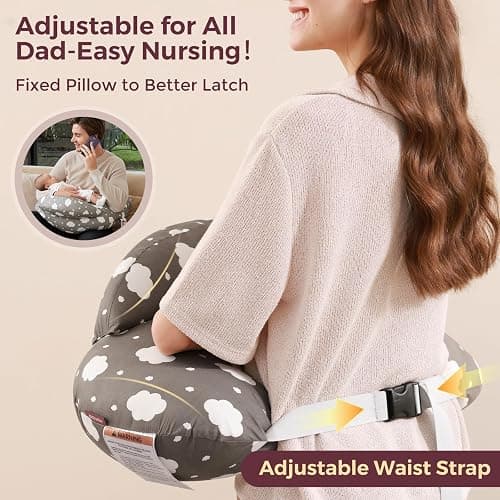 Momcozy Nursing Pillow for Breastfeeding, Original Plus Size Breastfeeding Pillows for More Support for Mom and Baby, with Adjustable Waist Strap and Removable Cotton Cover, Grey thumbnail 4