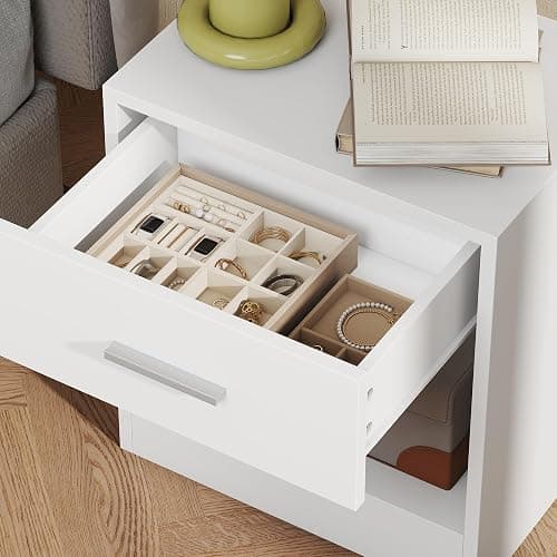 HOMCOM Modern Side Table, Accent Table with Drawer and Storage Shelf, End Table for Living Room, White Wood Grain thumbnail 9