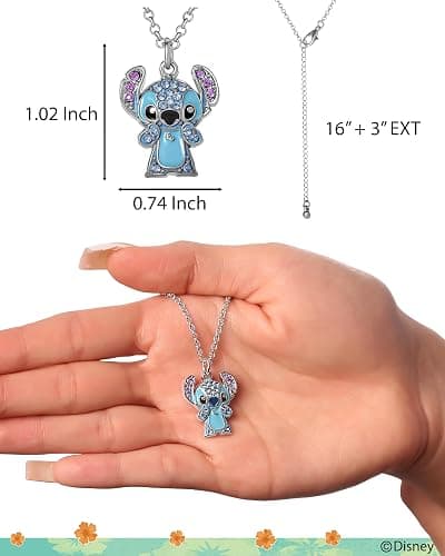 Disney Stitch Necklace for Women Official License, 16"+3" Fashion Pave Crystal Stitch Jewelry for Women thumbnail 4