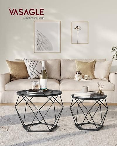 VASAGLE Couchtisch rund, 2er Set, Wohnzimmertisch, Beistelltisch, modern, abnehmbare Tischplatte, für Wohnzimmer, schiefergrau-tintenschwarz LGT040B03 - Schiefergrau + Tintenschwarz thumbnail 2