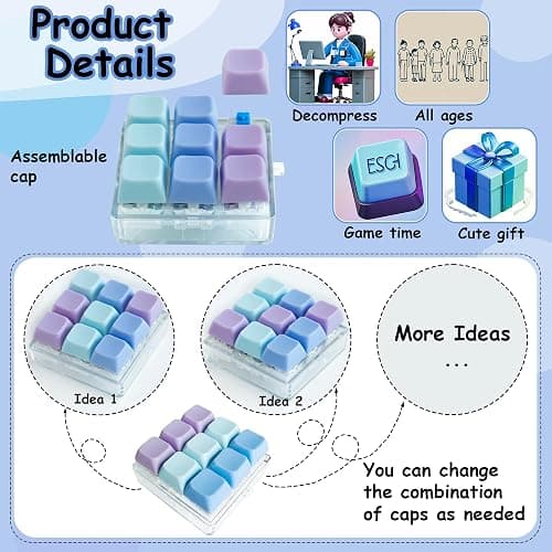 Keyboard Fidget Toy, Keyboard Fidget Keychain 9-in-1 Keyboard Decompression Button Finger Clicker Toys Stress Relief Fidget Gifts (3 Colors- Blue Purple) thumbnail 4