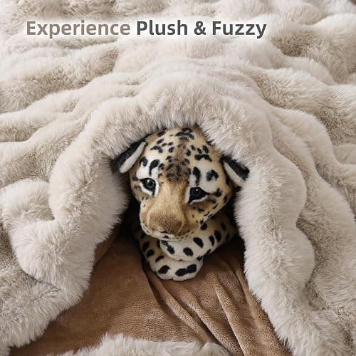 Smoofy Faux Fur Throw Blanket for Couch Rabbit Fleece - Linen Fluffy Blanket for Sofa Bedroom Living Room, Cozy Soft Plush Luxury Thick Winter Fuzzy Comfy Bubble Blanket - 50" x 60" thumbnail 8