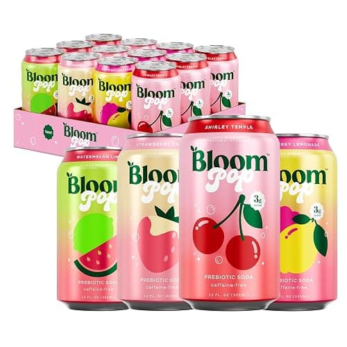 Bloom Pop Prebiotic Soda 12 Pack, Variety Pack, 12oz Cans | Soda for Gut Health, Low Calorie, No Caffeine, Healthy Soft Drink Alternative - Image 1