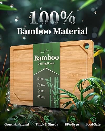 Kitsure Bamboo Cutting Board - Multi-Sizes Wooden Cutting Boards for Kitchen, Convenient Kitchen Essentials with Deep Juice Grooves， Cutting Board for Chopping & Serving, Large, Natural thumbnail 3
