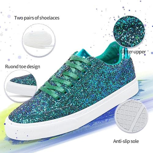 Jeekopeg Glitter Sparkly Fashion Sneakers Shoes Shiny Casual Shoes Bling Sequin Concert Low Cut Lace up Shoes thumbnail 6