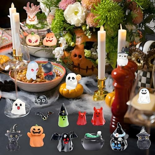 ZMRU Halloween Miniatures - 48 Types Miniature Figurines Mini Resin Animals, for Halloween Decorations, Halloween Party Favors Bag Fillers Garden Dollhouse Decor thumbnail 2