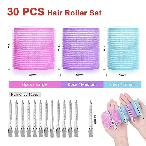 AiQInu 30 Pièces Bigoudis Cheveux, Comprenant 18 Bigoudis Magiques Et 12 Pinces Métalliques, Gros Cheveux Pour Les Femmes Et DIY Enfants thumbnail 2