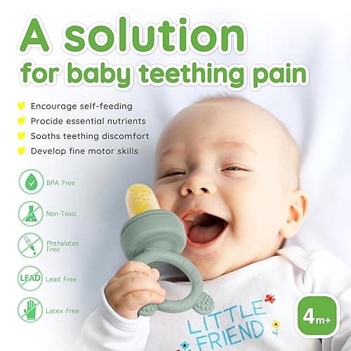 LittlesJoy Silicone Baby Fruit Feeder/Food Feeder Pacifier/Breastmilk Popsicle Molds for purees Baby teething relief teether for Baby Teething & Infant Self Feeding BPA Free - (Sage) - Sage thumbnail 2