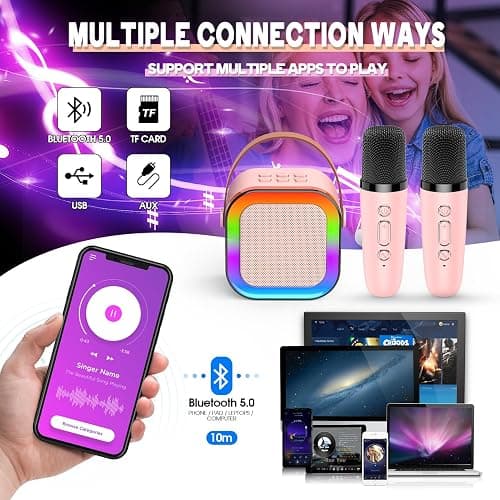 Gralal 3-15 Year Old Girls Gifts, Kids Microphone for Kids Toys for 3-15 Year Old Girls Birthday Presents Kids Karaoke Machines Birthday Gifts for Girls Toys Age 3-12 Easter Gifts for Kids - Pink thumbnail 2