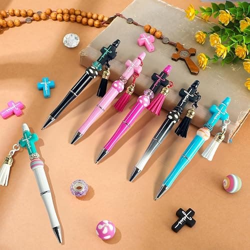 SytuHete 12 Pieces Beadable Pens Bulk with Colorful Silicone Beads for DIY Pen Making Kit Smooth Writing Beaded Pen for Women Kids Students Office School(Jesus) thumbnail 4