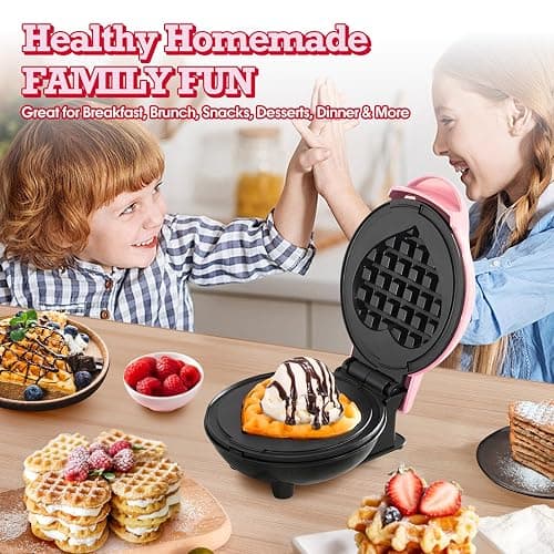 GVAKMM Mini Waffle Maker(Heart),Small Waffle Maker Keto,Mini Wafflera Iron for Kids Family and Individuals,4'' Non Stick Cooking Plates with Fast & Even Heating(Pink) thumbnail 2