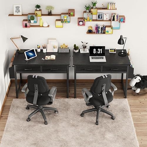 DLisiting Small Desk with Fabric Drawers for Bedroom, 32 Inch Gaming Desk with 2 Drawers for Small Space, Study Writing Table PC Desks, Black thumbnail 5