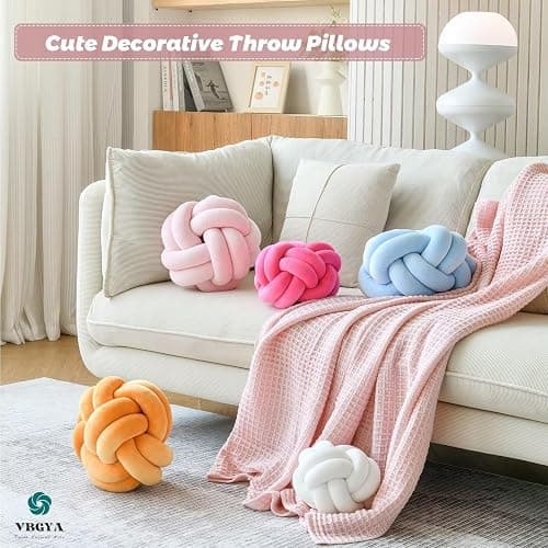 VBGYA Knot Pillow Ball, Soft Home Decorative Throw Pillows Cushion, Round Changeability Knotted Pillows, Modern Home Handmade Cushions for Bedroom, Sofa, Couch (8 Inch, Light Blue) - Light Blue - Small-8 Inch thumbnail 3