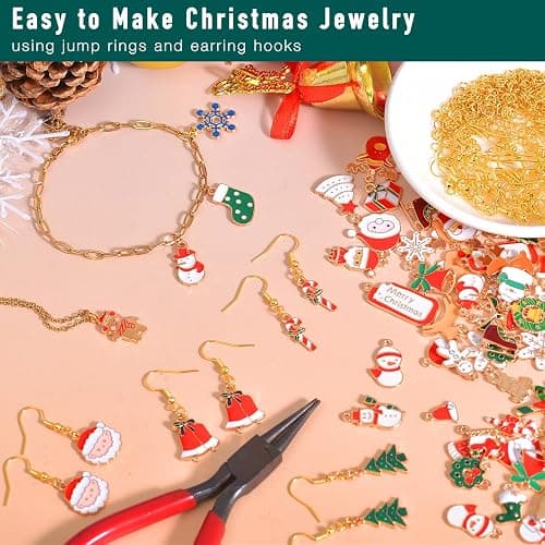 stino 140Pcs Paired Christmas Metal Charms for Jewelry Making, with 200Pcs loops & 50Pcs Earring Hooks, for Necklace Earrings Bracelet Crafts thumbnail 3