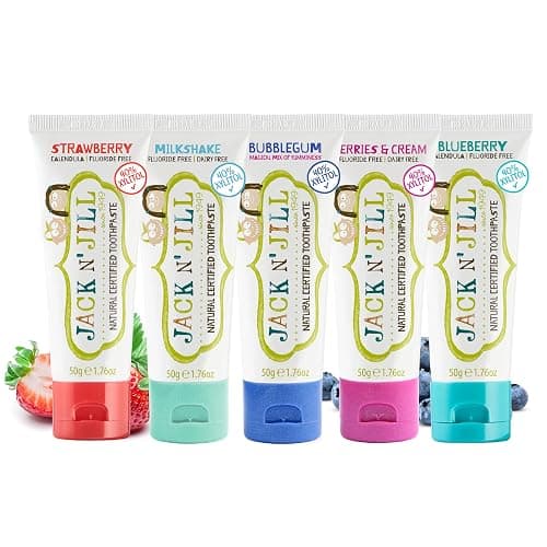 Jack N Jill Natural Toothpaste, 1.76 oz (Variety Pack of 5) | Fluoride Free Kids & Toddlers Toothpaste, Gently Cleans Teeth, Helps Soothe Gums, 40% Xylitol, BPA Free, No Artificial Dyes thumbnail 2