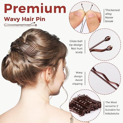 300 Pcs Bobby Pins Brown, EWAGOA Hair Pins for Women Girls and Kids, Invisible curled Hair clips with Storage box, Pain-Free Hairpins（2 Inch Brown） thumbnail 4