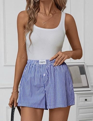 Lomon Womens Boxer Shorts Casual Summer Pajama Lounge Sleep Pj Gingham Plaid Shorts Y2K Beach Bottoms thumbnail 5