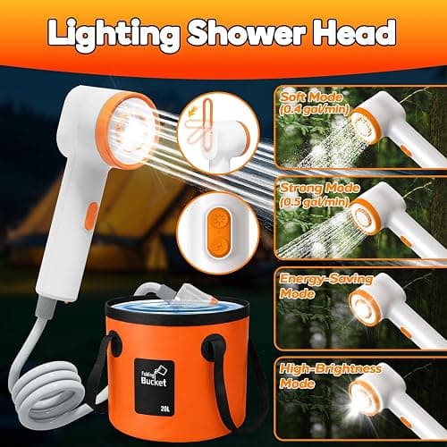 Portable Camping Shower, Shower Head with LED Light, Camping Shower Pump with Carbon Purification, Foldable Bucket, Summer Beach, Outdoor Camp Showering for Hiking, Pet Bath, RV Car Wash, Water Plant thumbnail 3