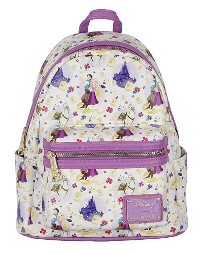 Loungefly Disney Tangled Rapunzel Flynn Ryder And Maximus All-Over Print Cute Mini Backpack 11" - Image 1