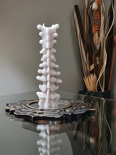 Zellinni Spine Candle for Halloween Decor - Premium Unscented Soy Candle w/Cotton Wick for Clean Burn - Goth Room Decor Vertebra Candles for Parties, Home, Rituals, Halloween Decorations Indoor - Gray - Grey white bone thumbnail 5