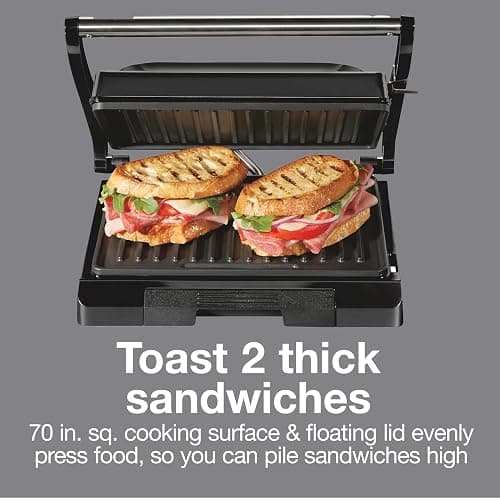 Proctor Silex 4 Serving Panini Press, Sandwich Maker and Compact Indoor Grill, Upright Storage, Easy Clean Nonstick Grids, Black (25440PS) - Panini Press thumbnail 4
