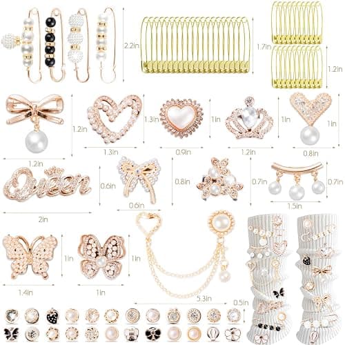 RQAYE 80pcs Junk Socks Charms Kit, Brooches and Pins for Women,Gold Shoe Charms,Shoe Charms for Sneakers, Safety Pin,Sock Charms Kit Bulk for Hat Clothes，Sock Jewelry Charms thumbnail 2
