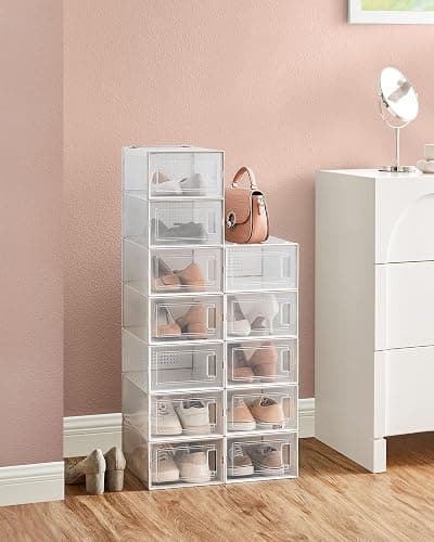 SONGMICS Shoe Boxes, Pack of 12 Shoe Storage Organizers, Stackable Clear Plastic Boxes for Closet, Sneakers, 13.1 x 9.1 x 5.6 Inches, Transparent and White ULSP12SWT thumbnail 4
