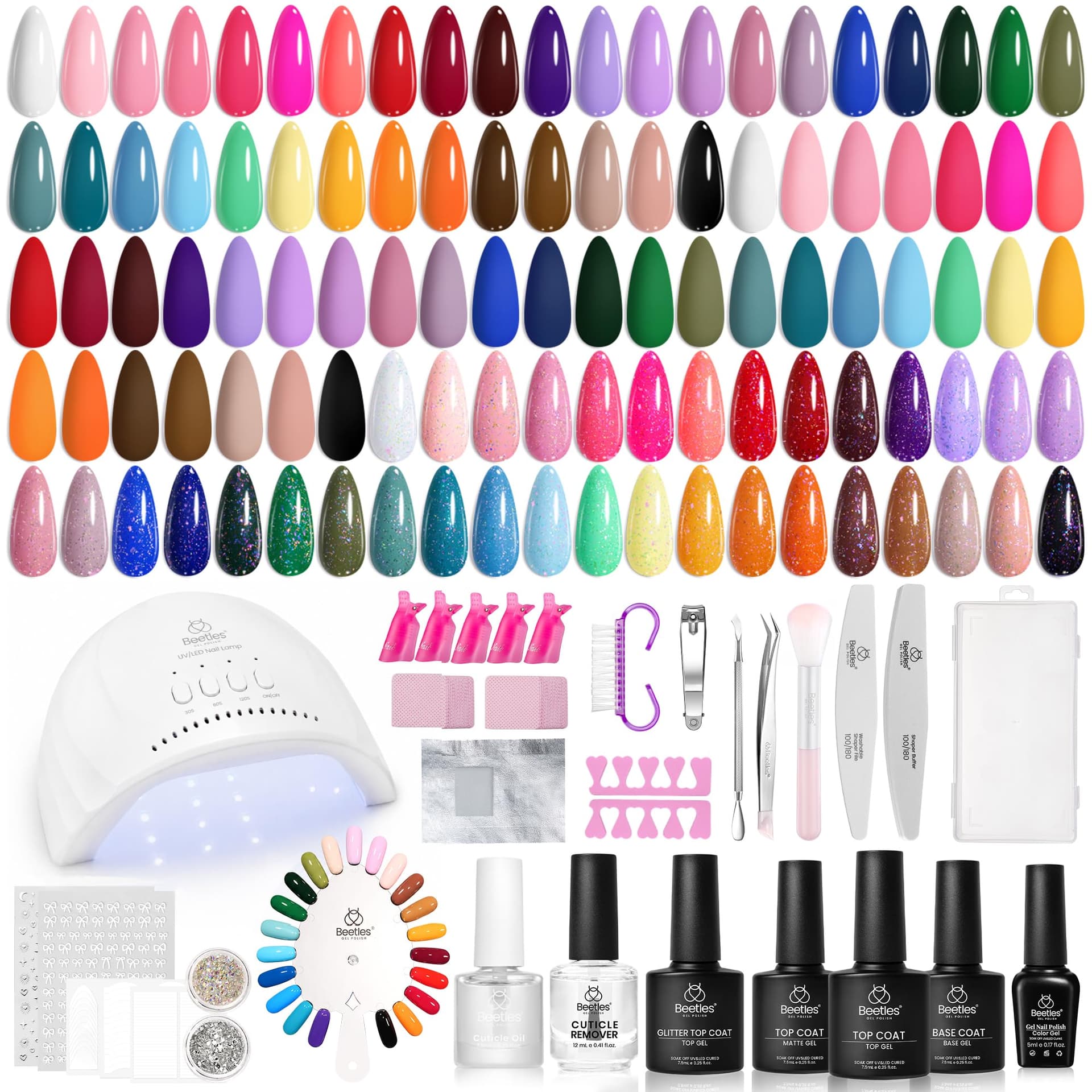 Beetles Gel Nail Kit with UV Lamp 68PCS Gel Polish Set 35 Colour Nail Art Starter Kit with Base Coat Glossy & Matte Top Coat All Season Manicure Supplies for DIY Home Salon Emotional Spectrum - Image 1