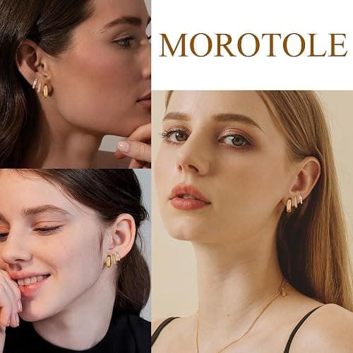MOROTOLE Small Hoop Earrings for Women，Hypoallergenic 14k Gold Plated Hoop Earring Stacks Small Gold Huggie Earrings Fashion Jewelry for Women thumbnail 8