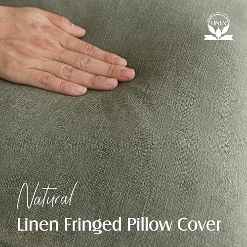 Foindtower Set of 2 Decorative Linen Fringe Throw Pillow Covers Cozy Boho Farmhouse Cushion Cover with Tassels Soft Accent Pillowcase for Couch Sofa Bed Living Room Home Decor, 22×22 Inch, Olive Green thumbnail 3